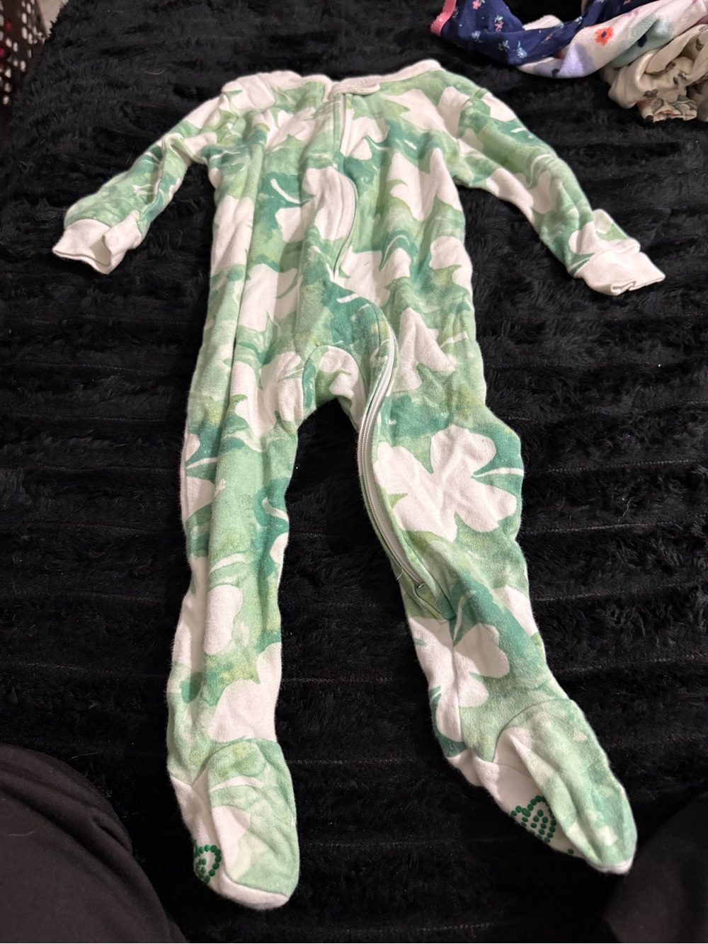 Green and White Shamrock Kids One-Piece Footed Pajama